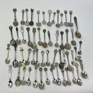 Vtg Souvenir Spoon Lot 54pc Mixed State Travel Enamel Shovel Crest Collectible